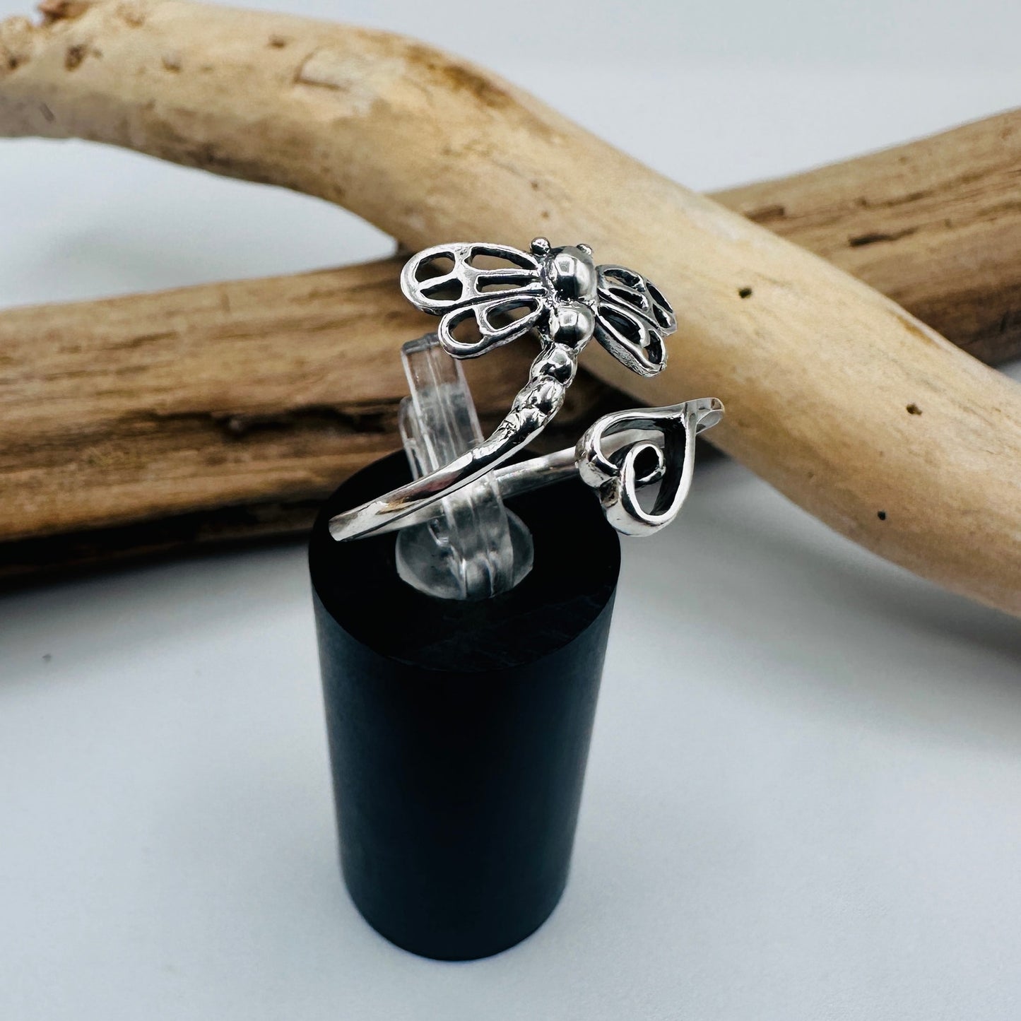 Dragonfly Heart Sterling Silver Ring, Oxidized