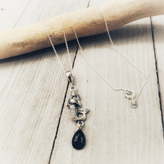 Mermaid Black Onyx Sterling Silver Necklace