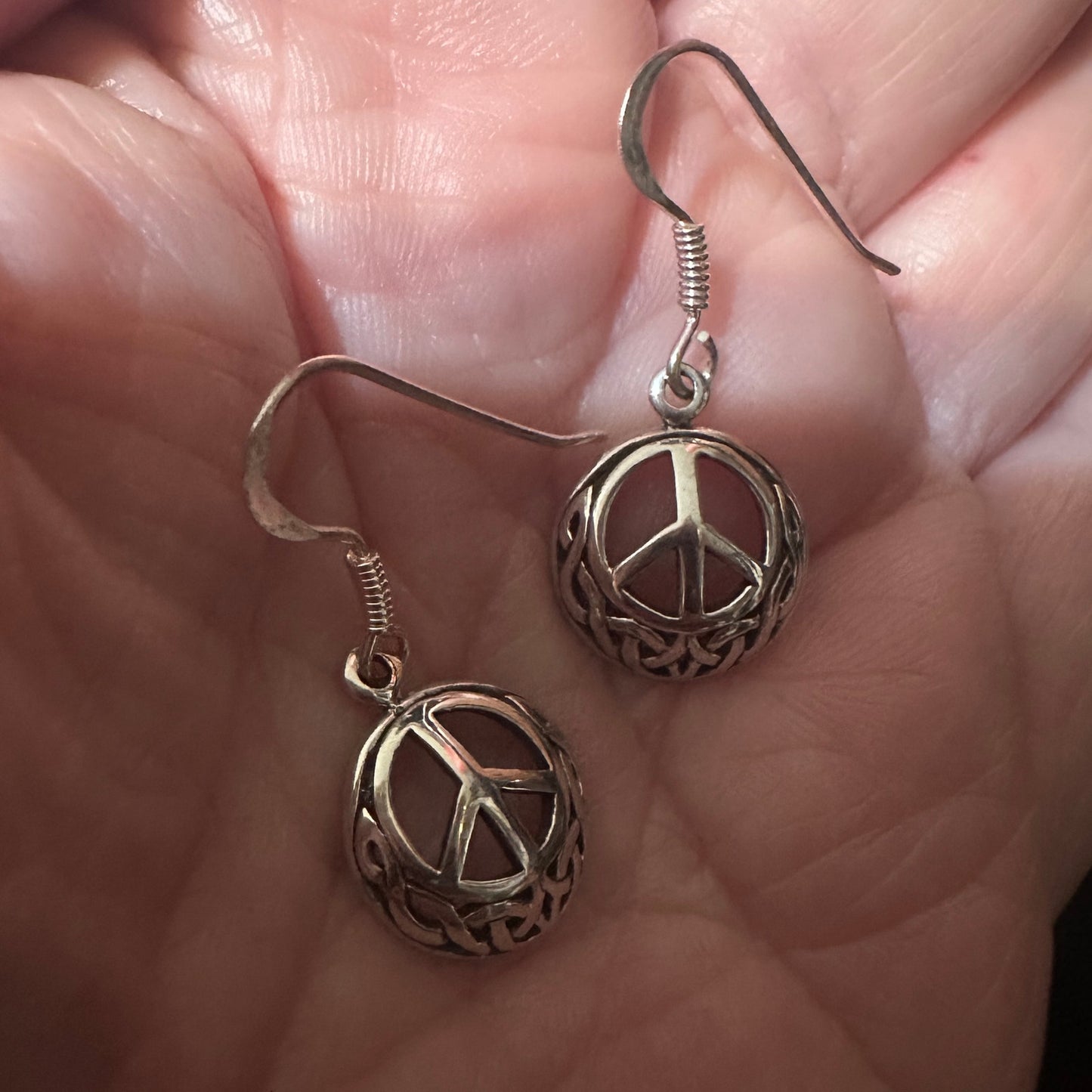 Peace Sign Celtic Sterling Silver Drop Earrings