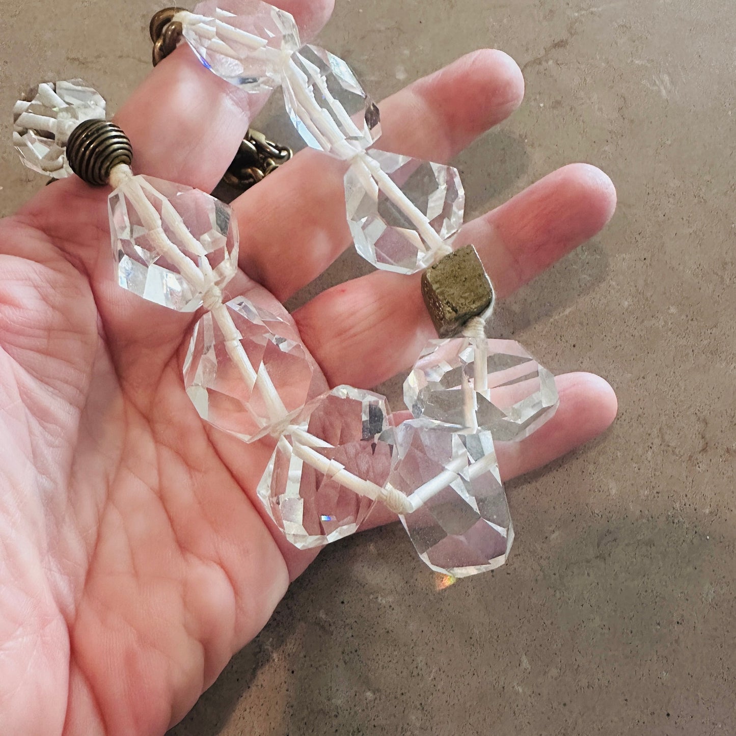 Silpada Crystal Bead Brass Chain Statement Necklace with Pyrite