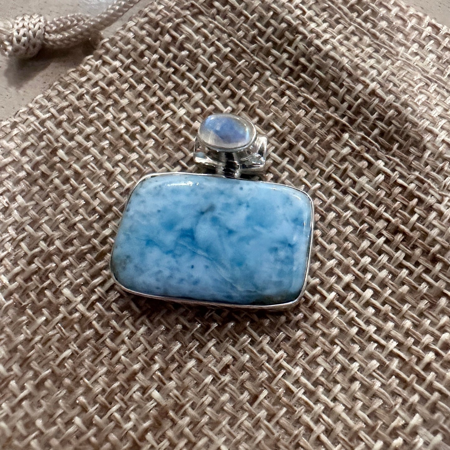 925 Sterling Silver Larimar & Moonstone Pendant-Genuine Dominican