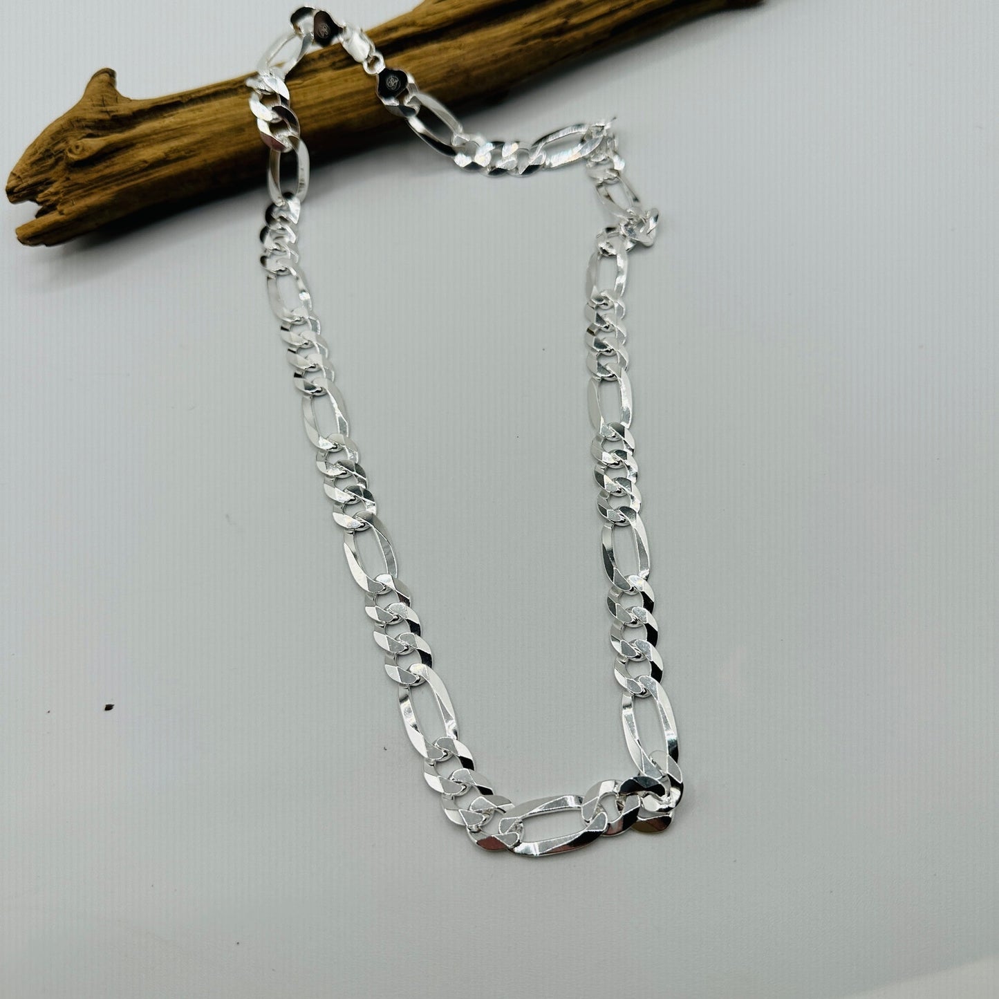 Solid Sterling Silver Flat Figaro 24" Chain
