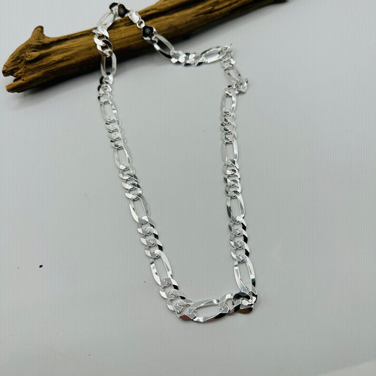 Solid Sterling Silver Flat Figaro 24" Chain