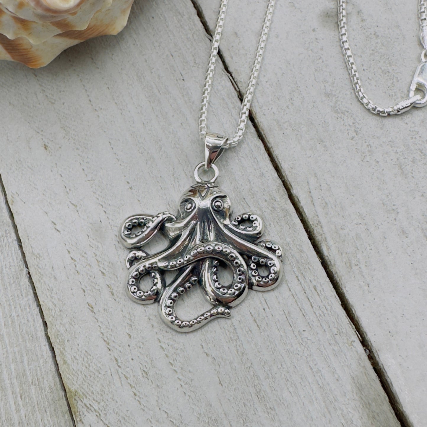 Octopus Sterling Silver Necklace Rounded Box Chain