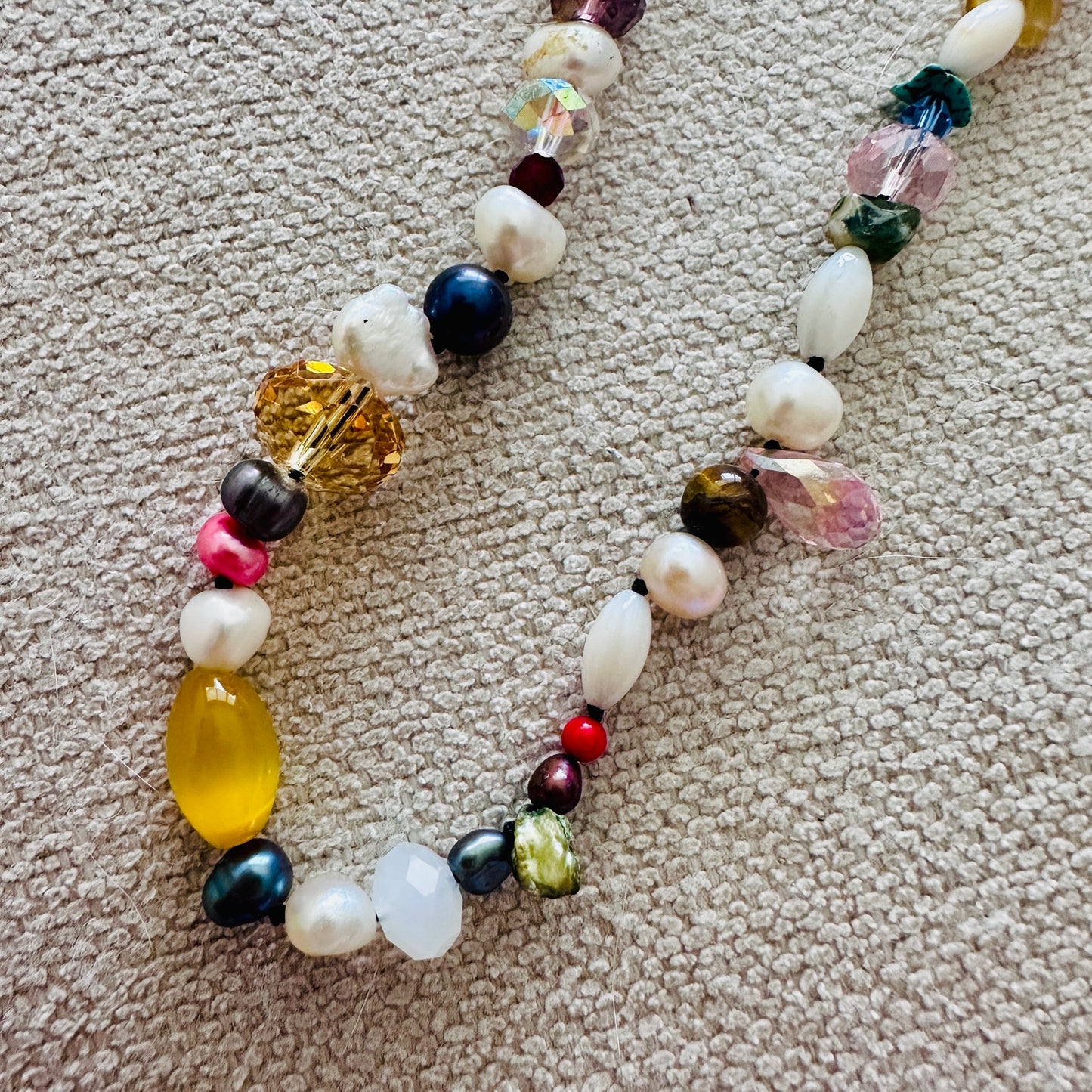 Long Multicolored Gemstone & Mixed Bead Artisan Necklace