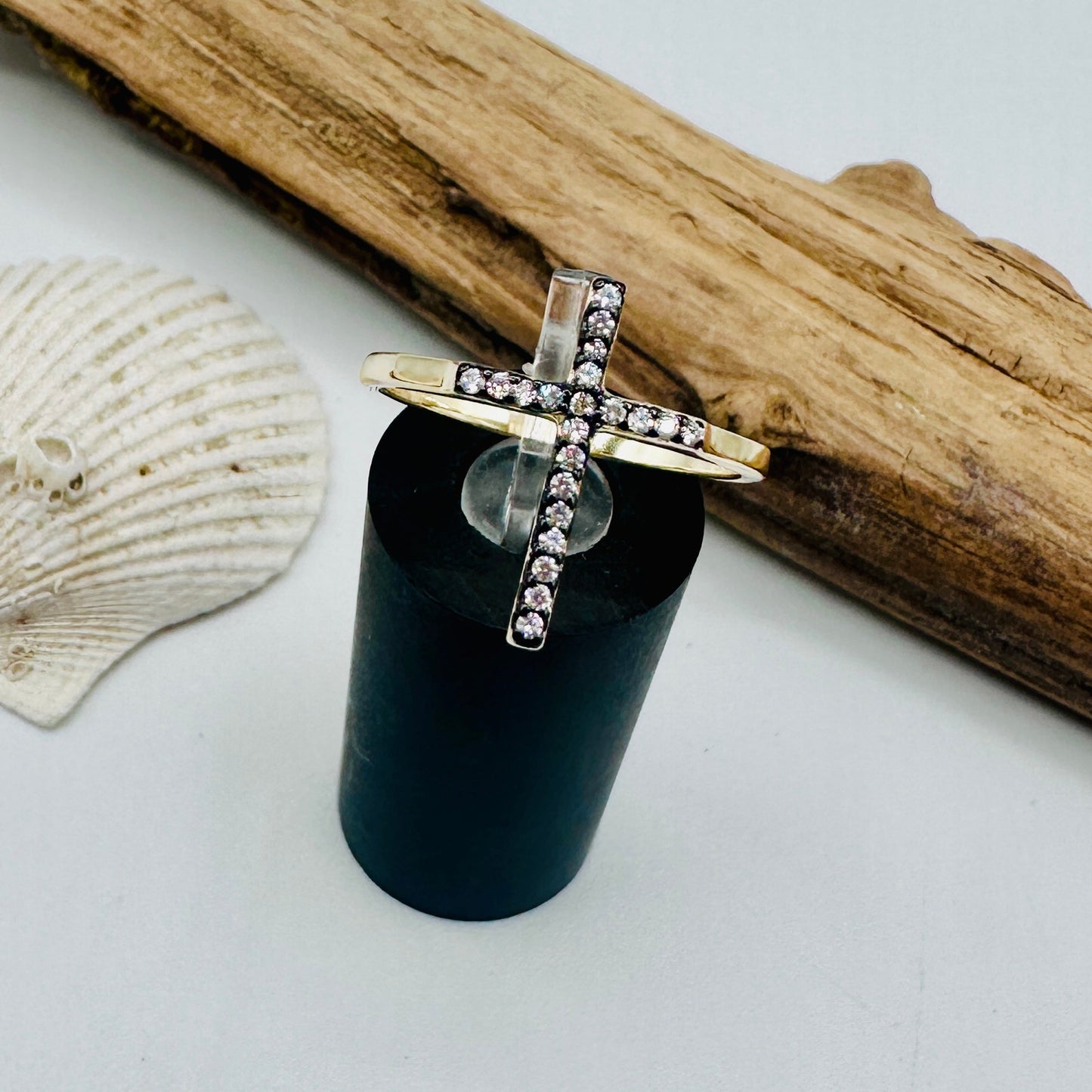 Gold Plated Sterling Silver CZ Cross Ring Size 9