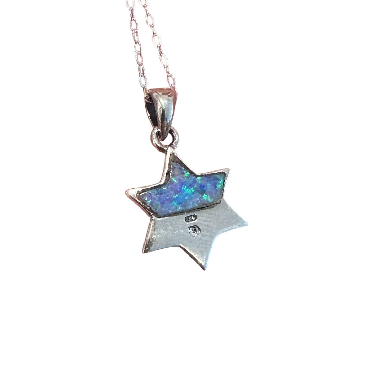 Sterling Silver Lab Opal Pendant Star of David Jerusalem Necklace