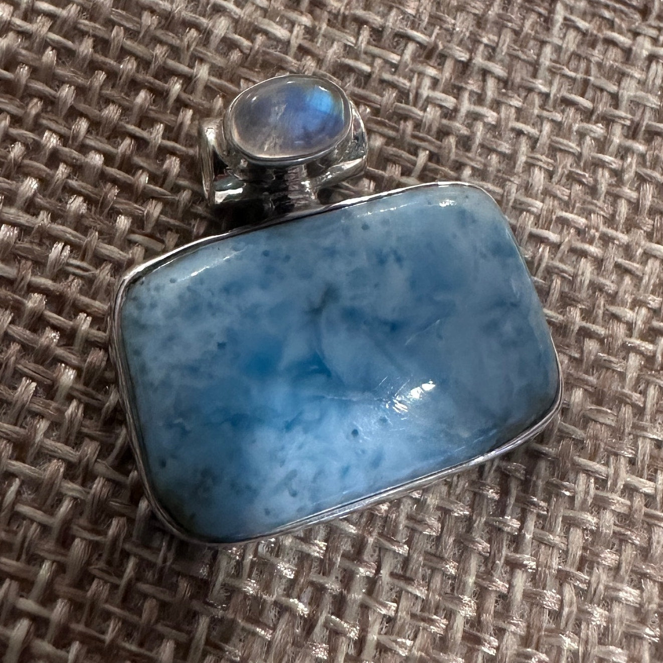 925 Sterling Silver Larimar & Moonstone Pendant-Genuine Dominican