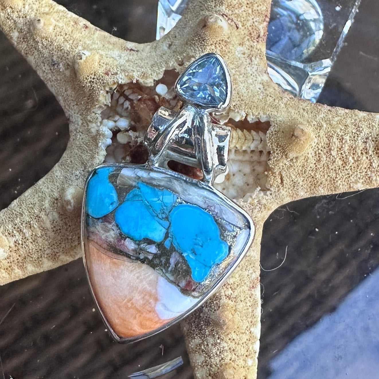 Composite Spiny Oyster & Arizona Turquoise Sterling Silver Pendant