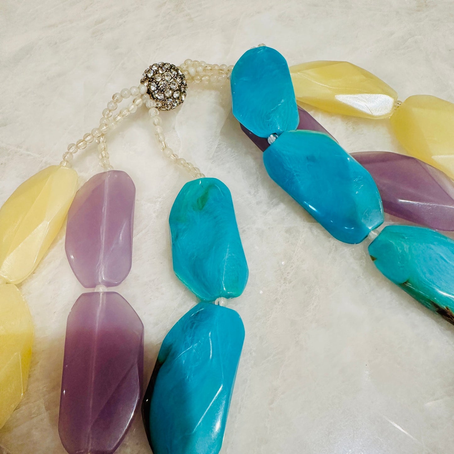 Talbots Multi-Strand Faceted Resin Statement Necklace – Pastel & Earth Tones