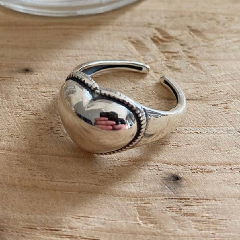 925 Sterling Silver Puff Heart Ring-Adjustable