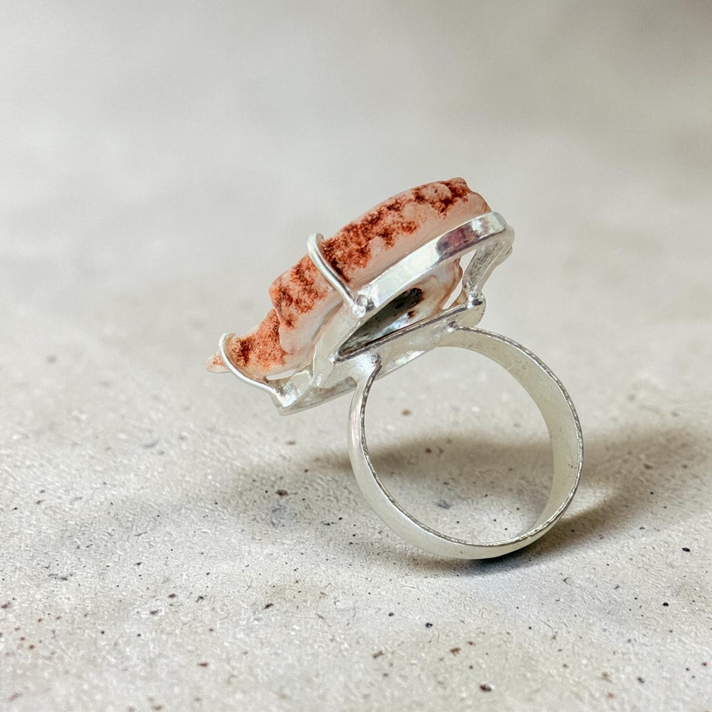 Tree Agate Solar Slice Ring 925 Silver Overlay Statement Ring