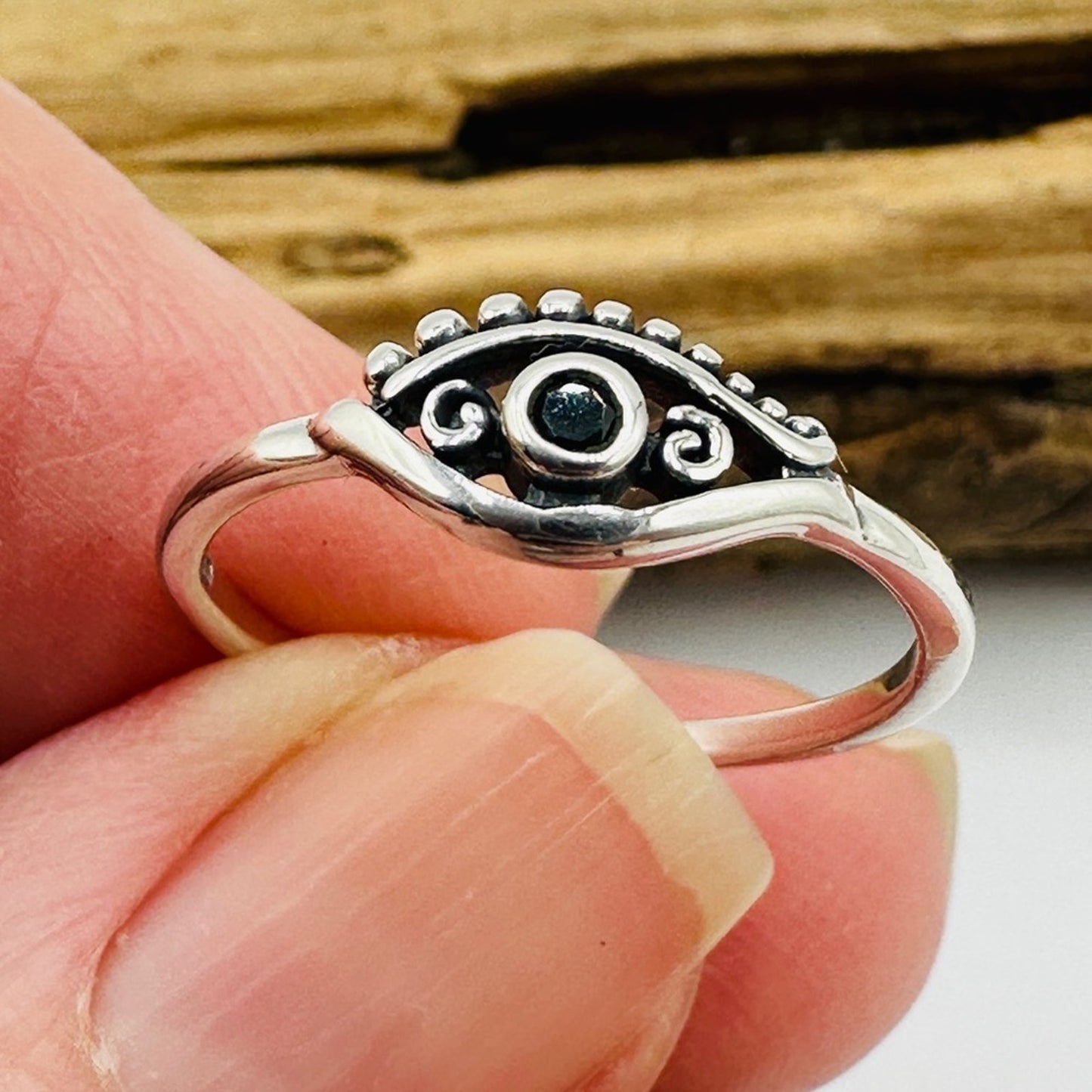 Evil Eye Sterling Silver CZ Ring Protection