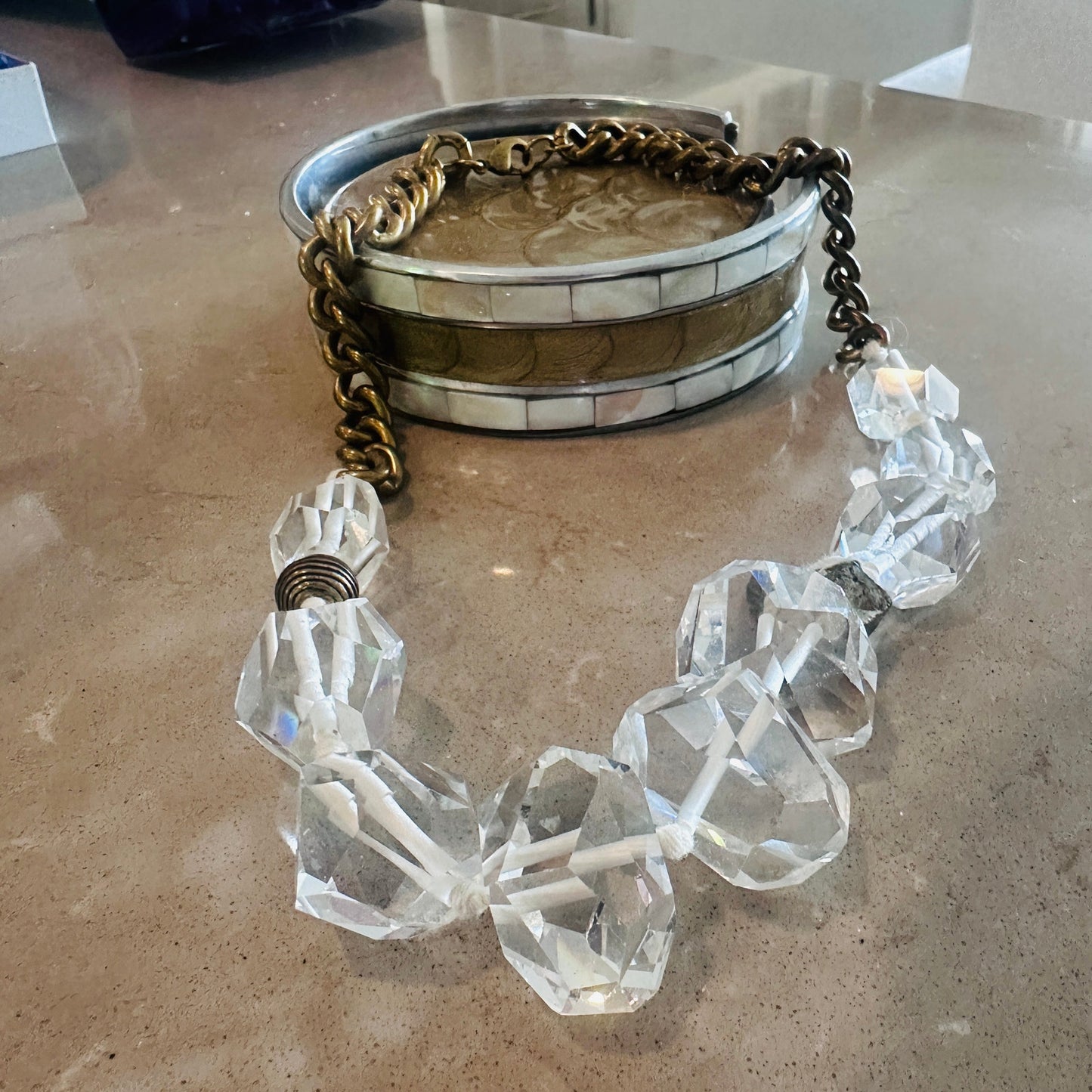 Silpada Crystal Bead Brass Chain Statement Necklace with Pyrite