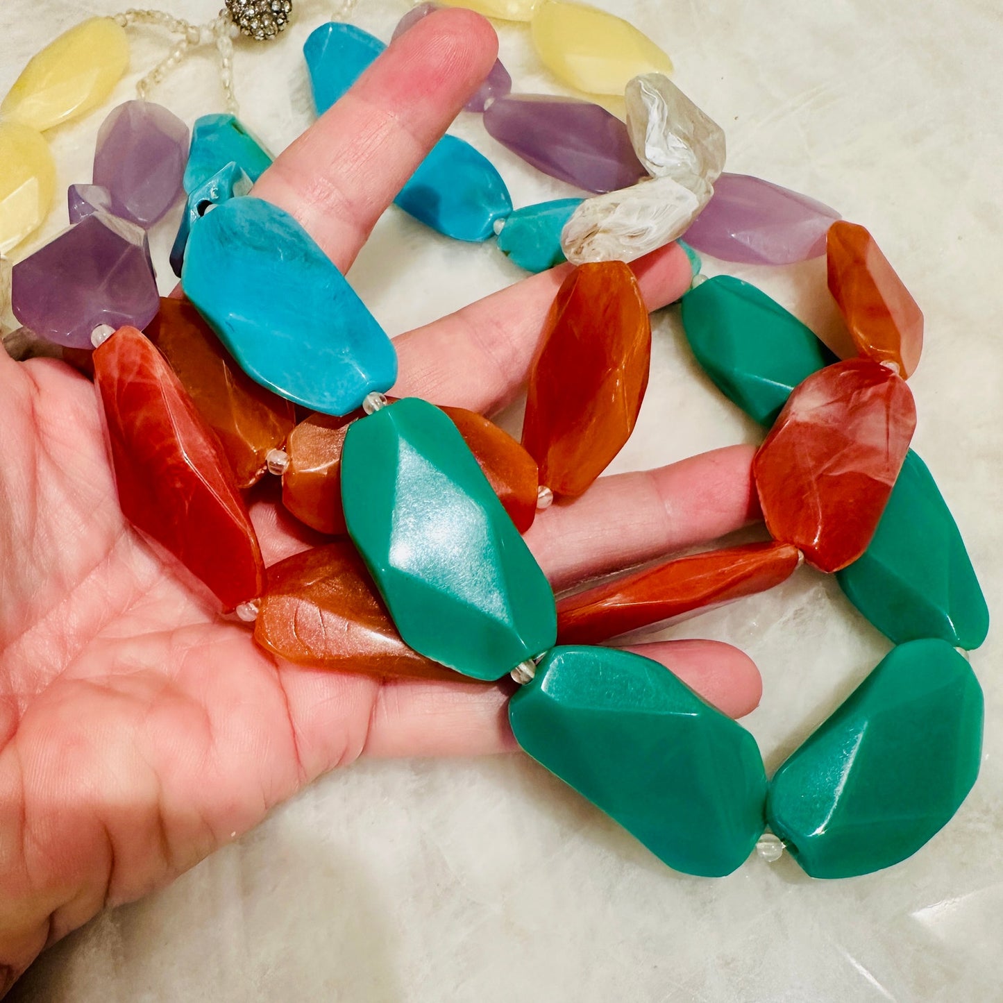 Talbots Multi-Strand Faceted Resin Statement Necklace – Pastel & Earth Tones