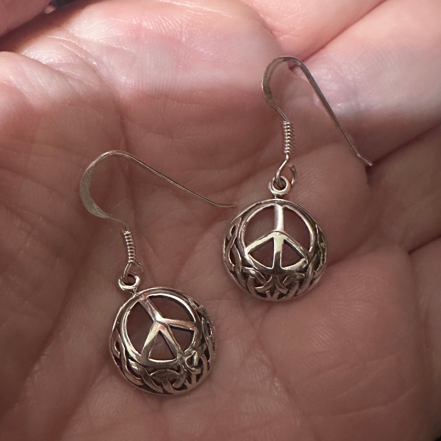 Peace Sign Celtic Sterling Silver Drop Earrings