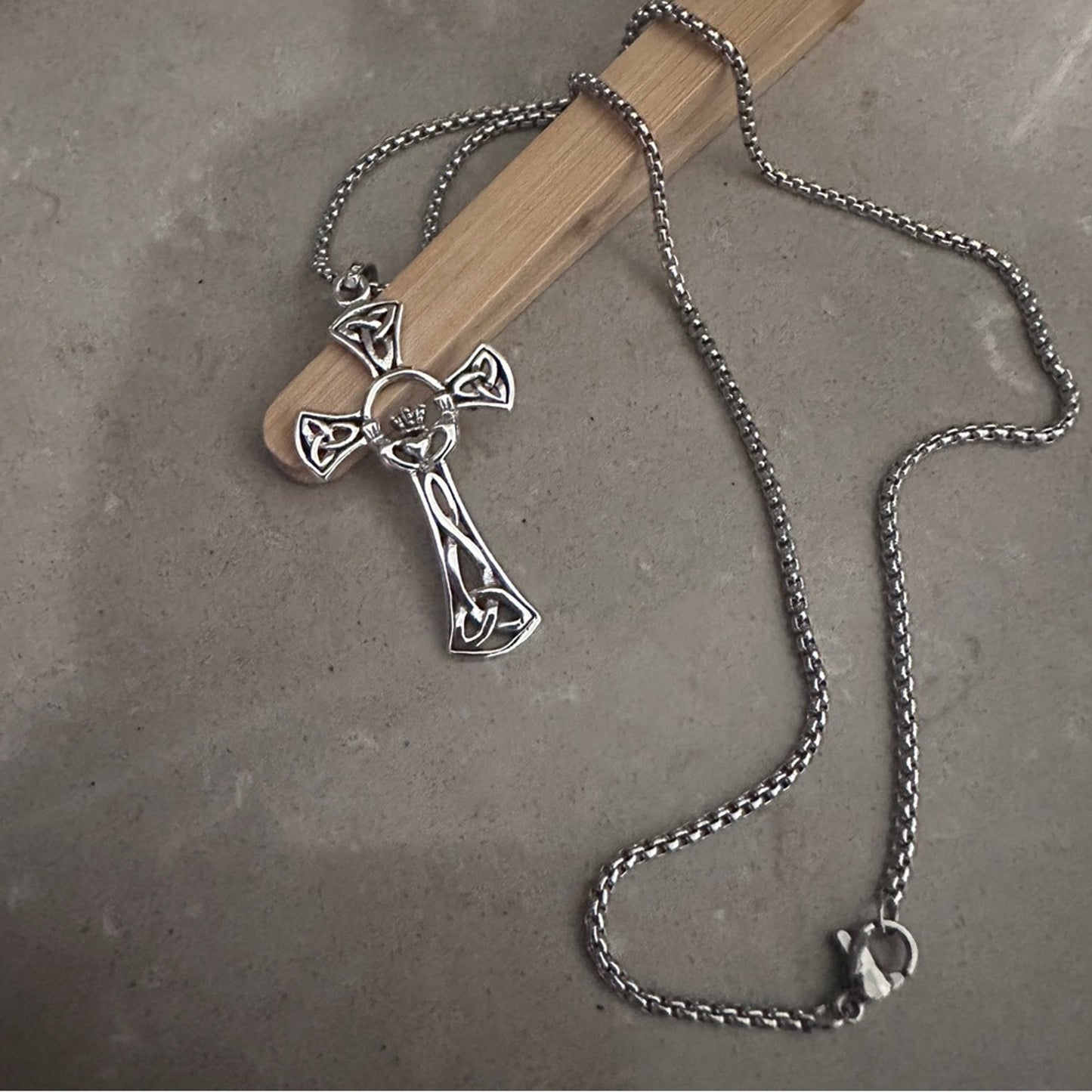 Sterling Silver Celtic Cross Necklace – 18” Stainless Steel Chain