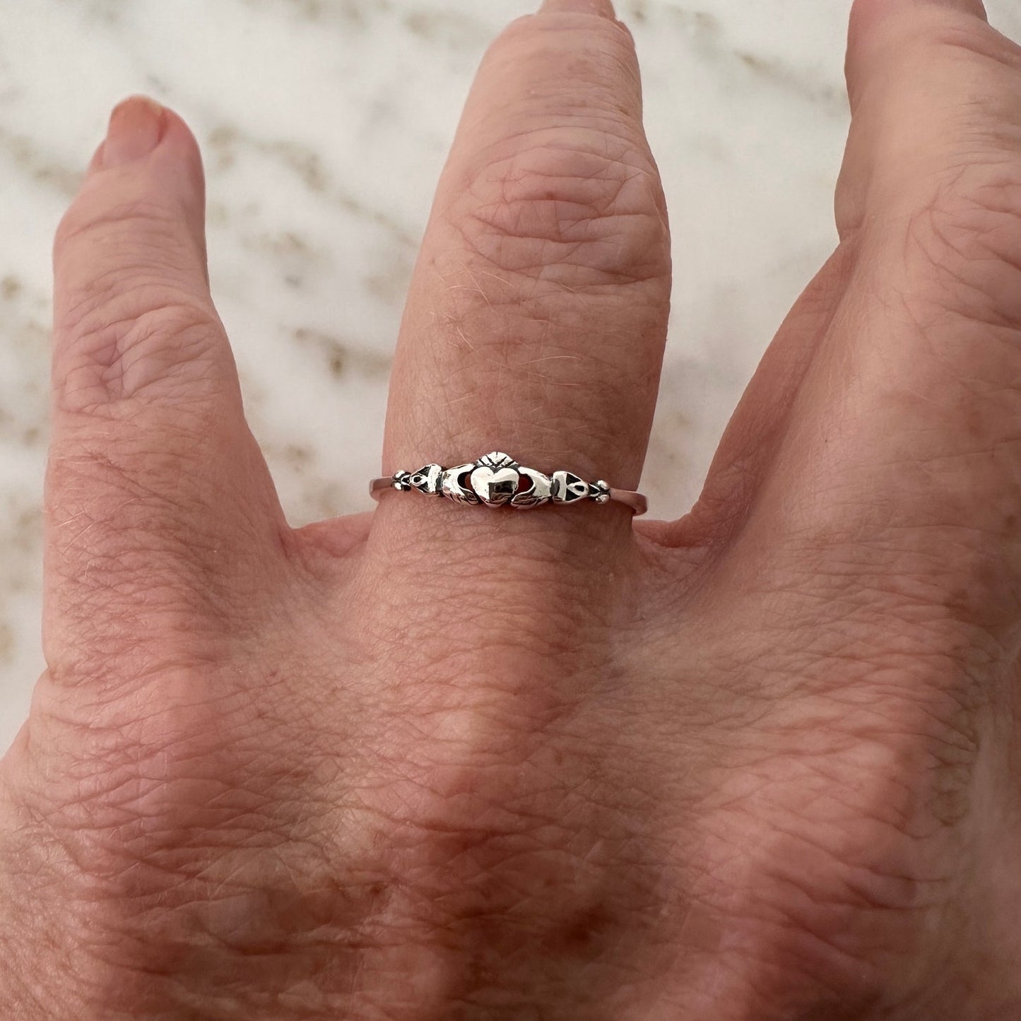 Sterling Silver Claddagh Dainty Ring, Irish Ring, Friendship Ring