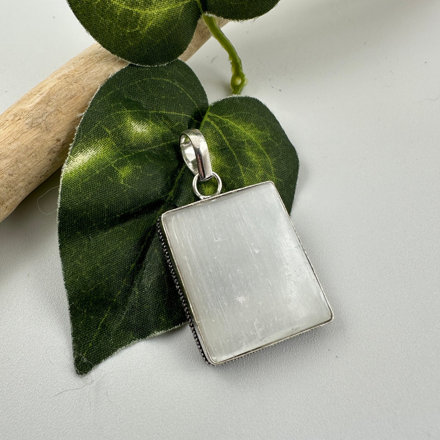 Natural Selenite Pendant 925 Sterling Silver Overlay