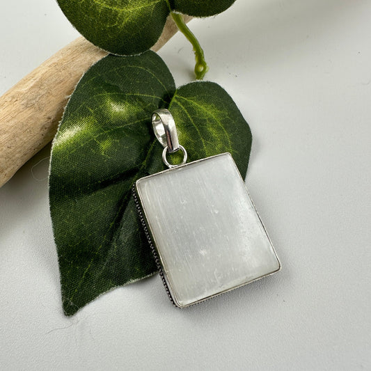 Natural Selenite Pendant 925 Sterling Silver Overlay