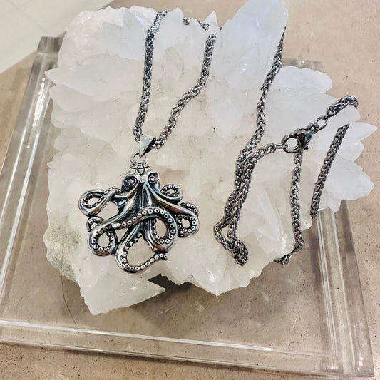 Sterling Silver Octopus Necklace – Oxidized Finish
