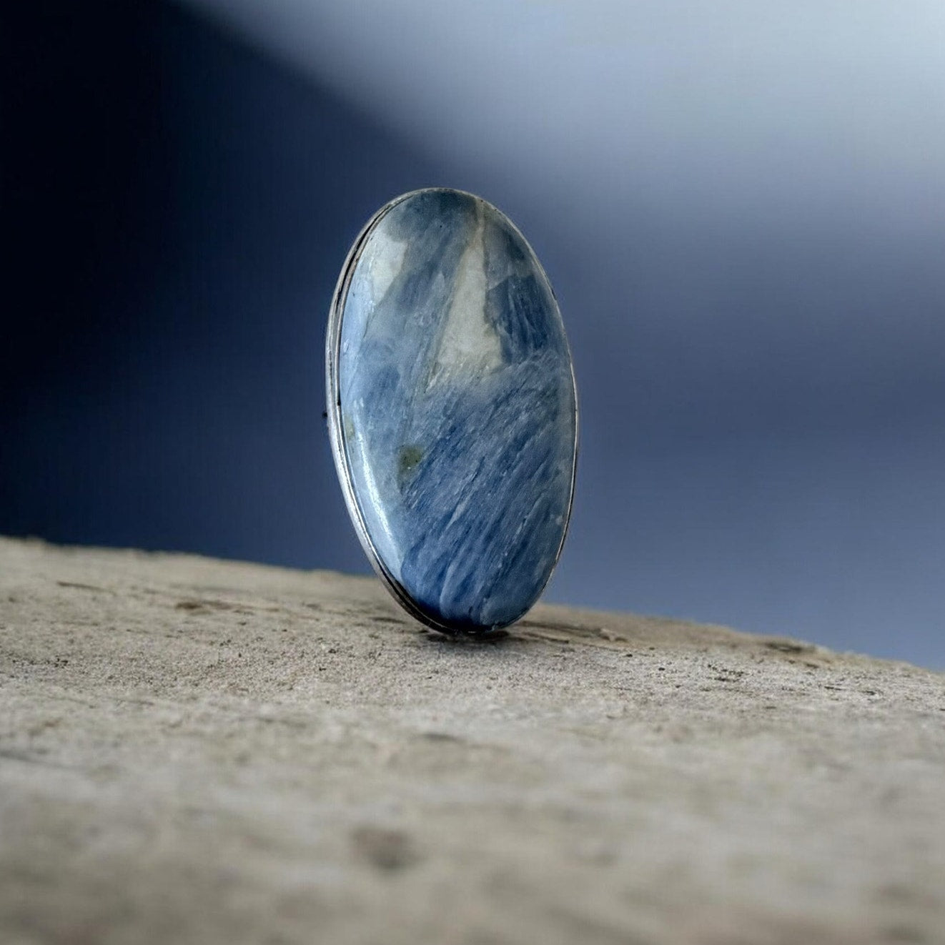 Blue Kyanite Statement Ring Sterling Silver Overlay Size 9