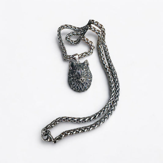 Sterling Silver Wolf Head Necklace