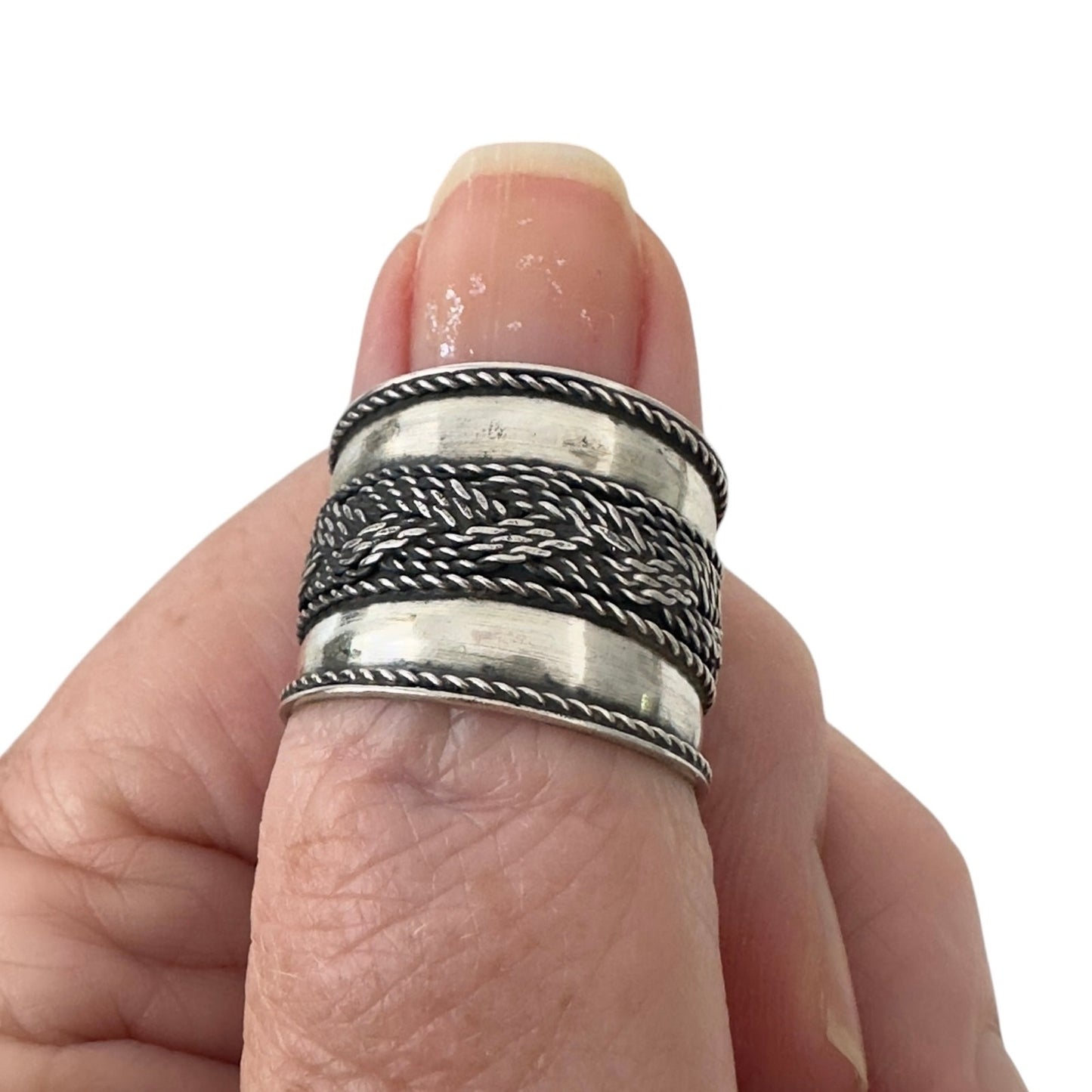 Sterling Silver Wide Band Bali Ring