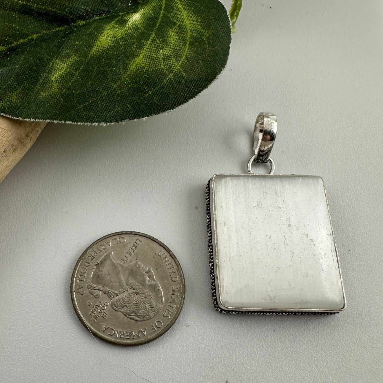 Natural Selenite Pendant 925 Sterling Silver Overlay