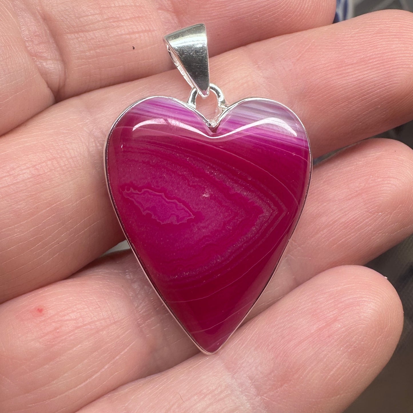 Pink Agate Heart Pendant Sterling Silver