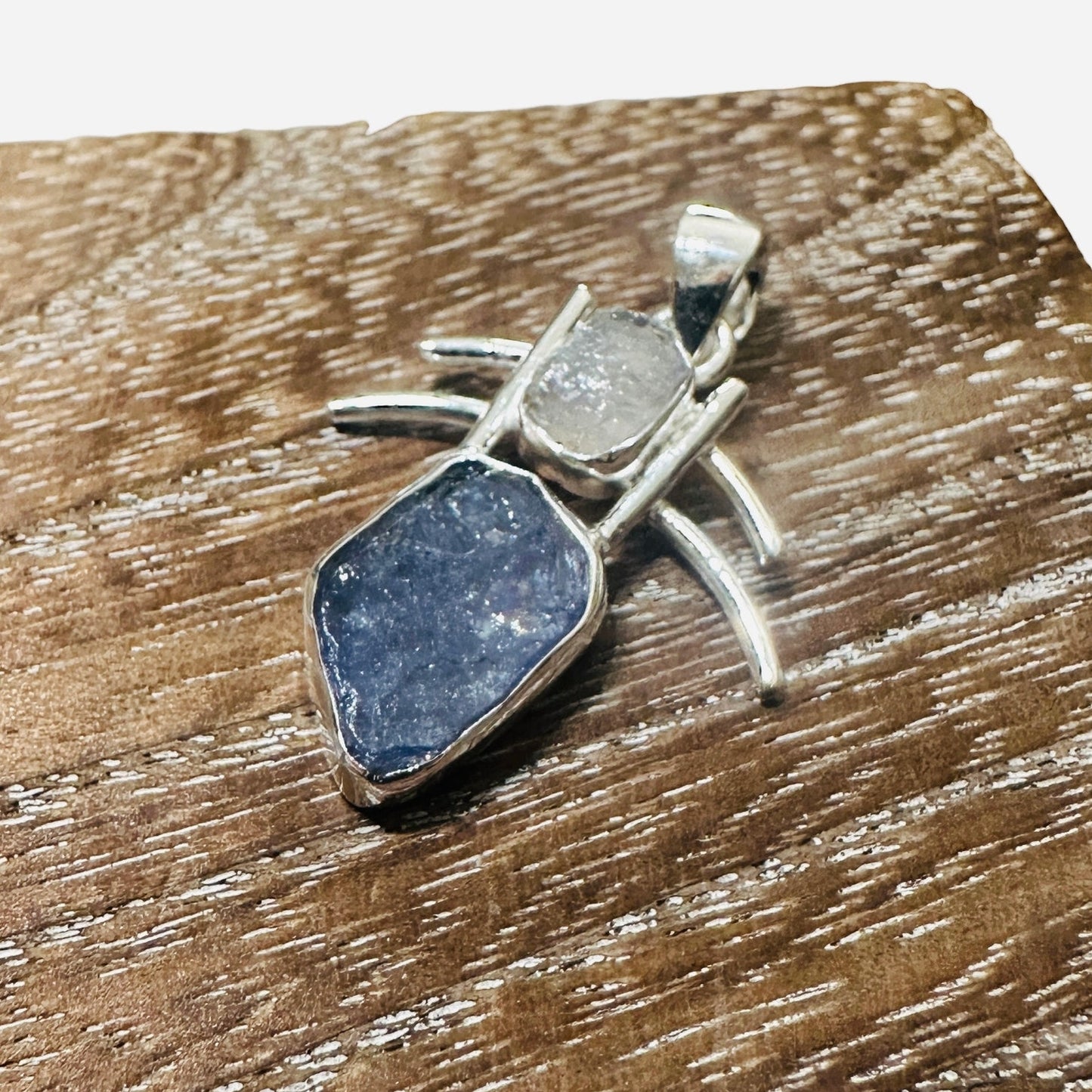 Raw Tanzanite Crystal Rainbow Moonstone 925 Sterling Silver Pendant