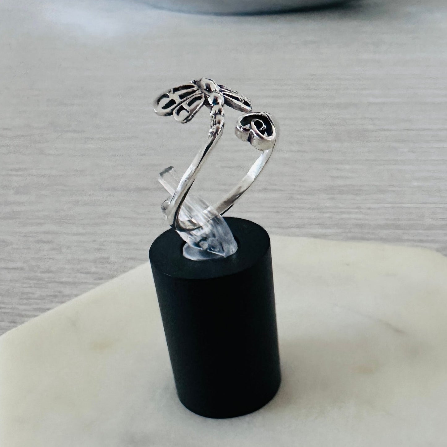 Dragonfly Heart Sterling Silver Ring, Oxidized