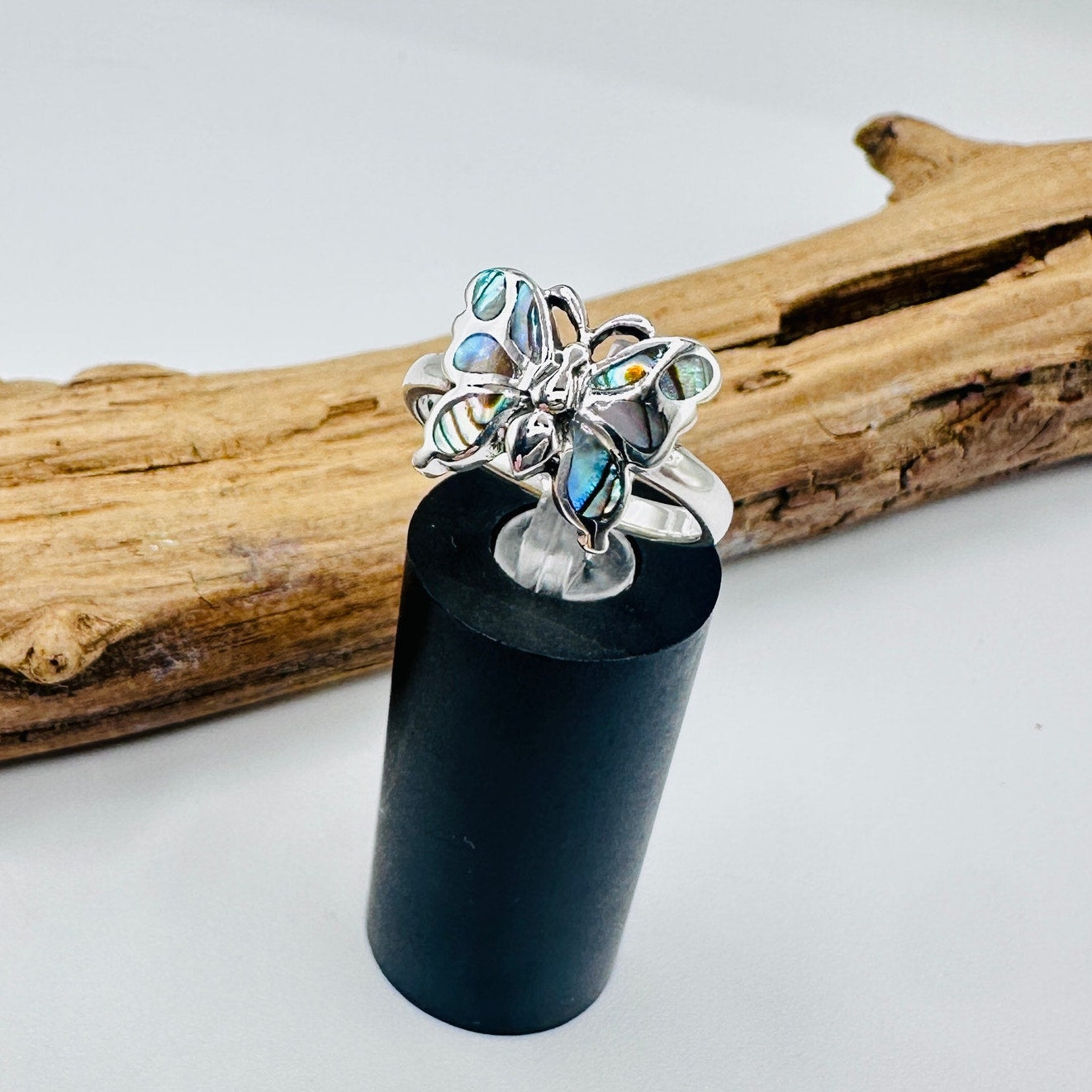 Abalone Butterfly Sterling Silver Ring