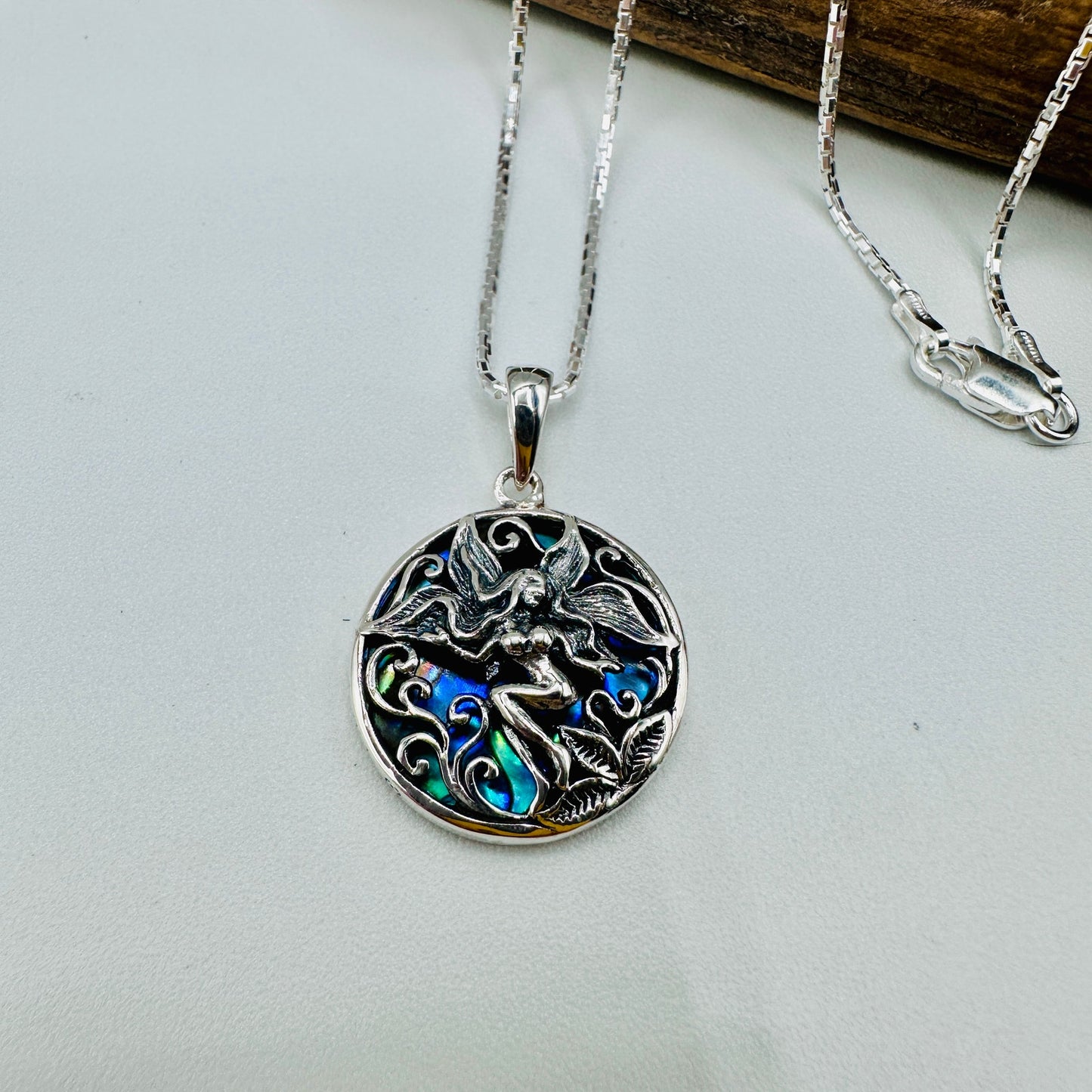 Sterling Silver Fairy Abalone Shell Medallion Necklace