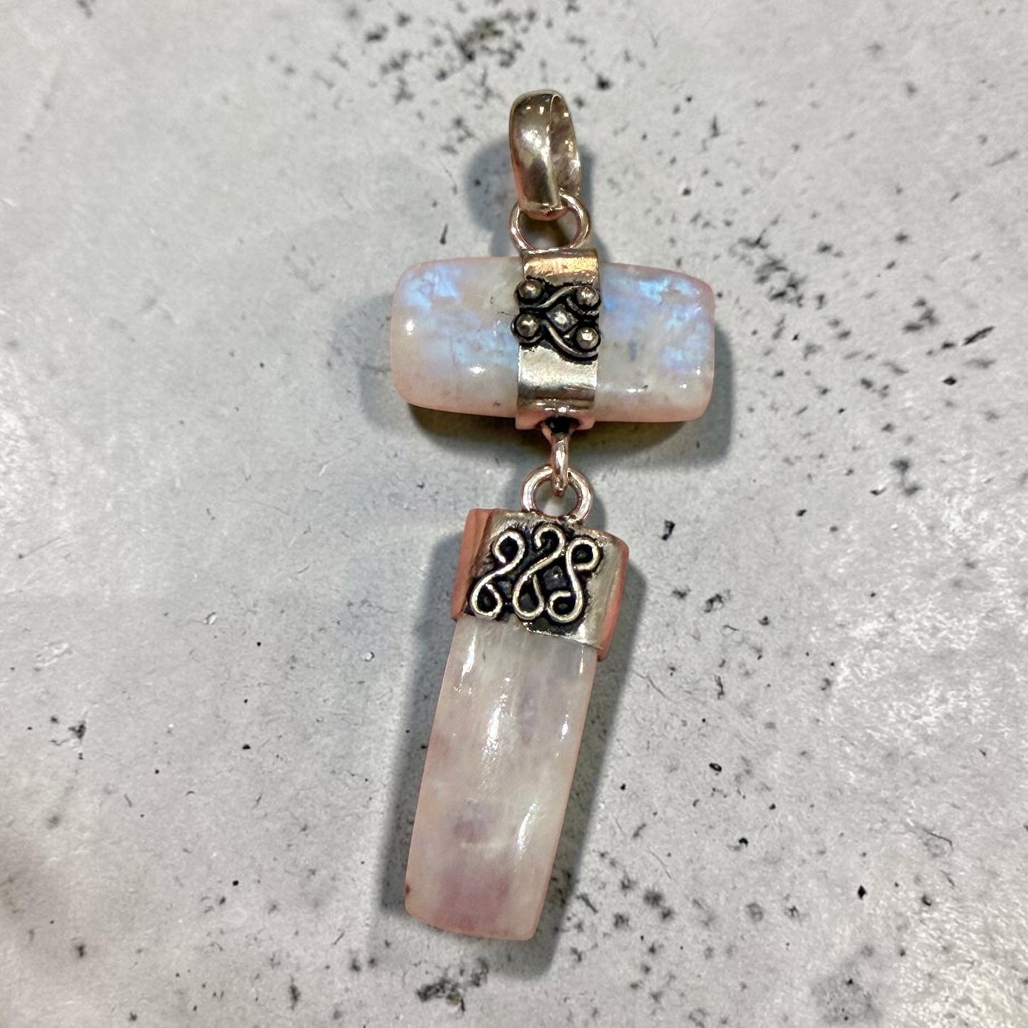 Long Drop Rainbow Moonstone 925 Silver Plated Pendant 2.5"