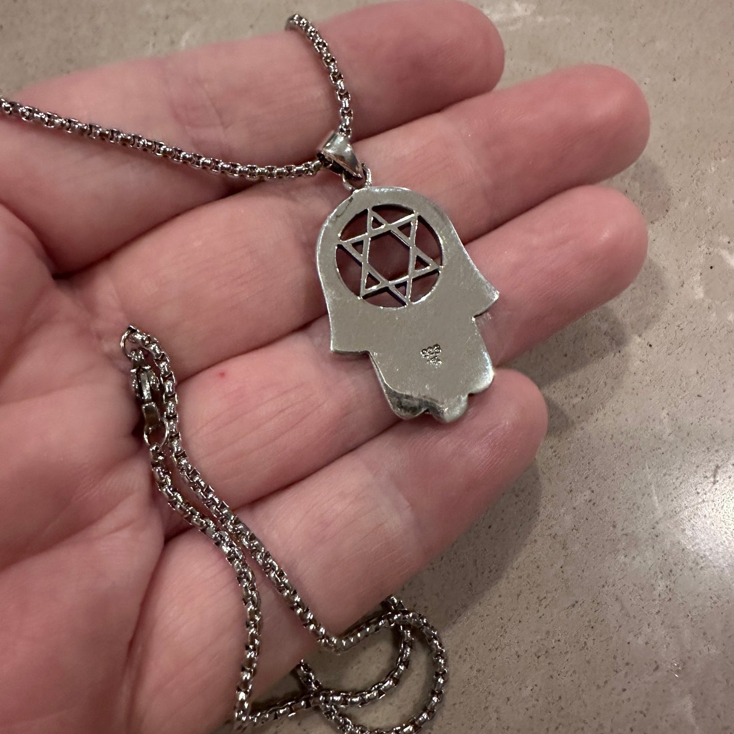 Sterling Silver Hamsa Pendant with Lab Opal & Star of David