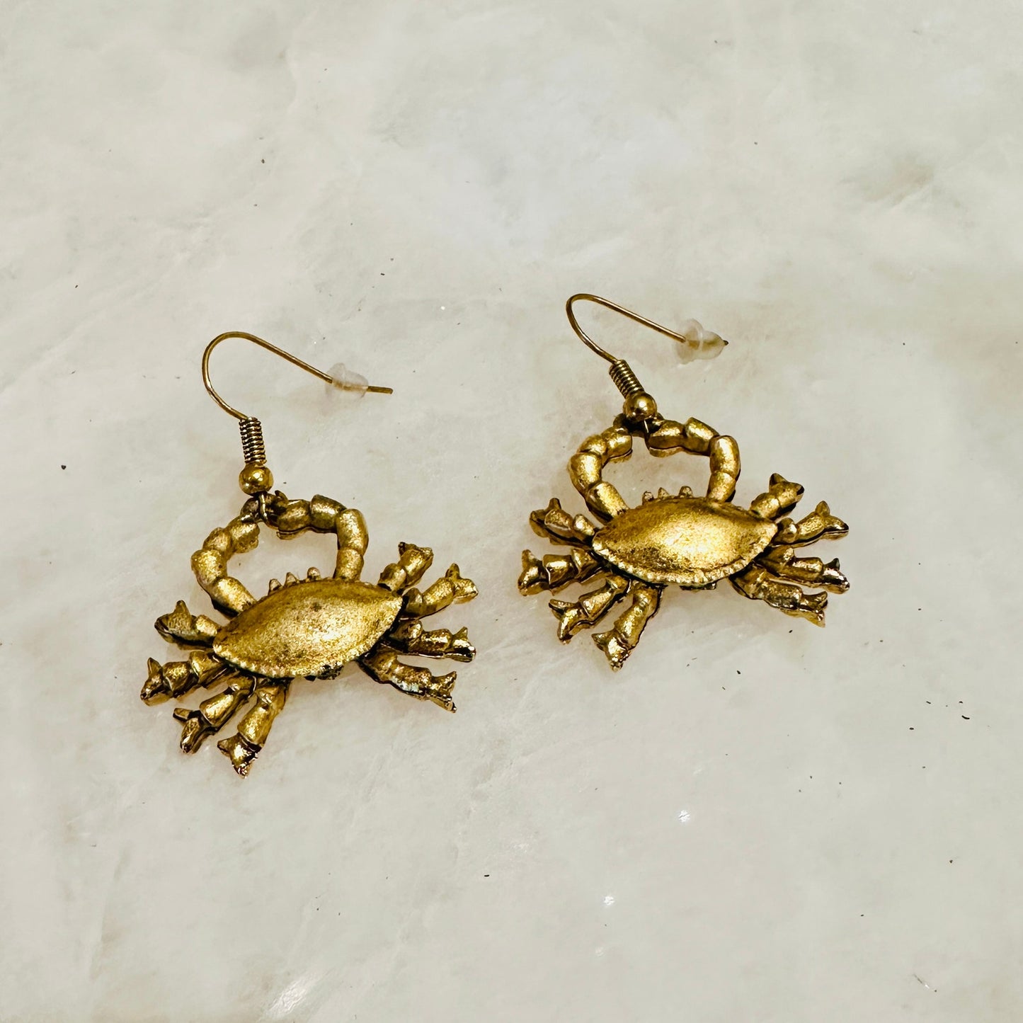 Brushed Gold Tone Crab Earrings-Coastal Nautical Beach Jewelry