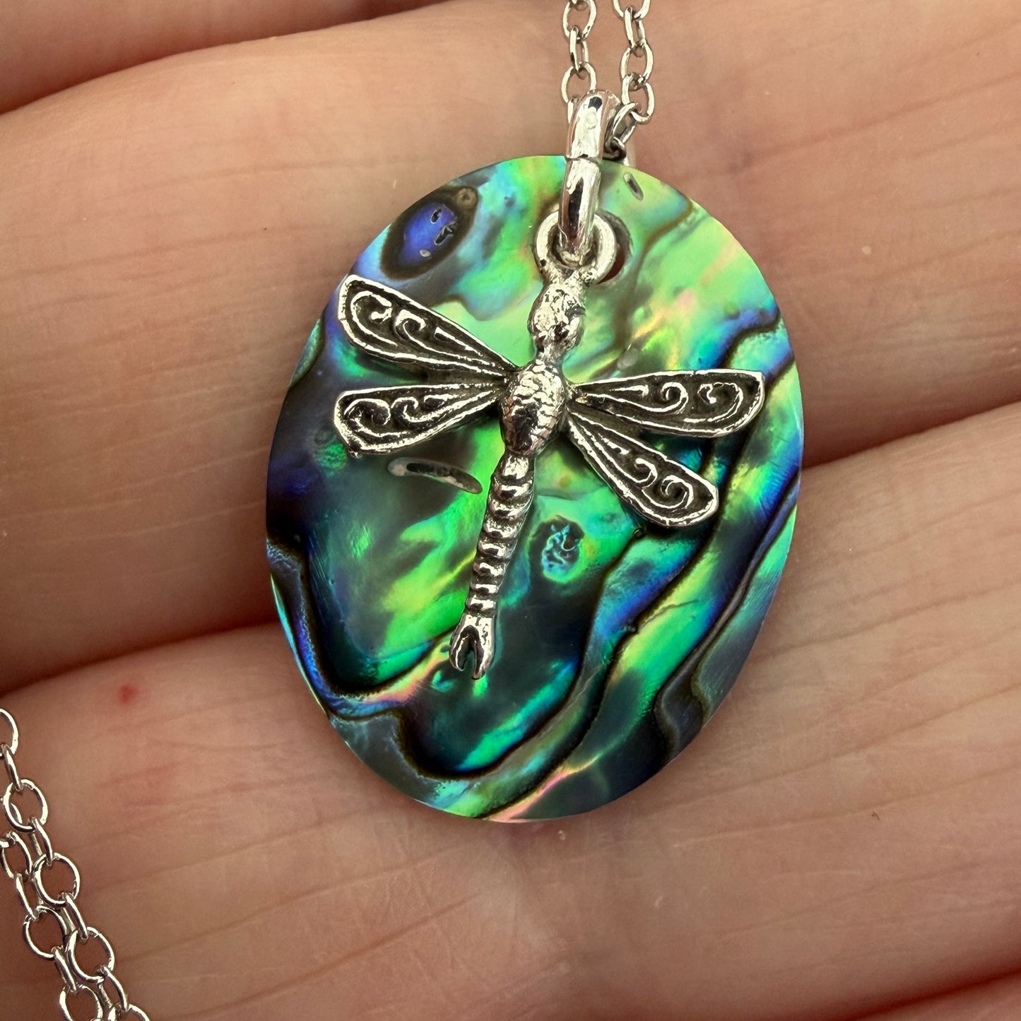 Dragonfly Sterling Silver Abalone Necklace Minimalist
