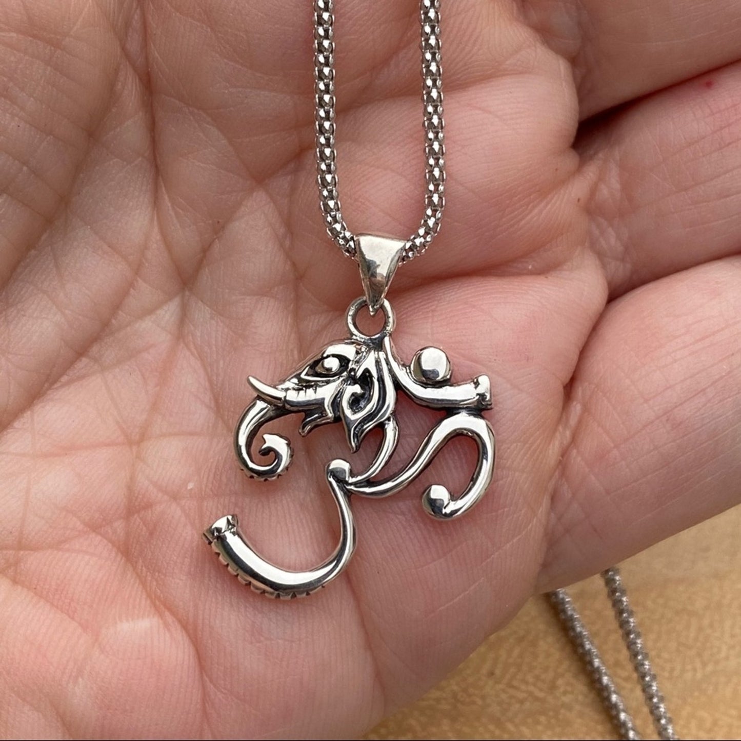 Sterling silver Om Elephant necklace