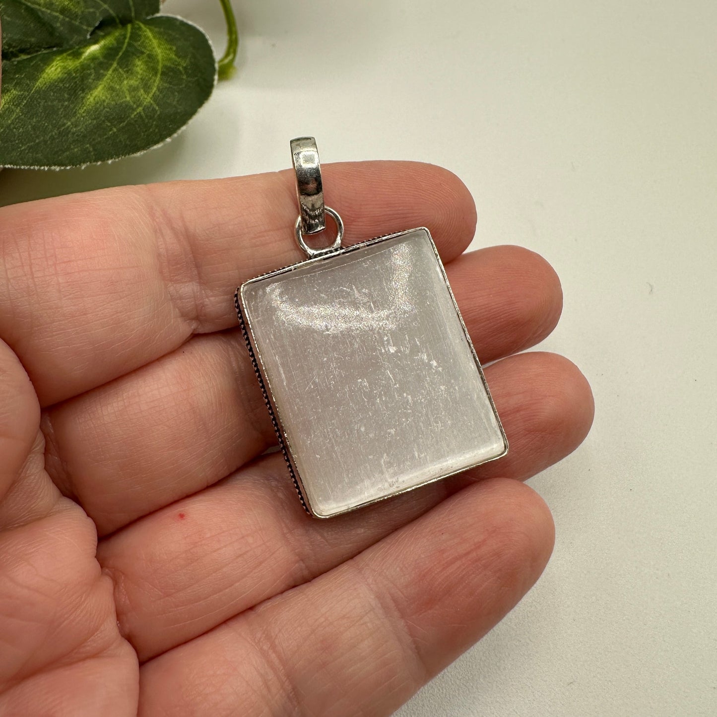 Natural Selenite Pendant 925 Sterling Silver Overlay