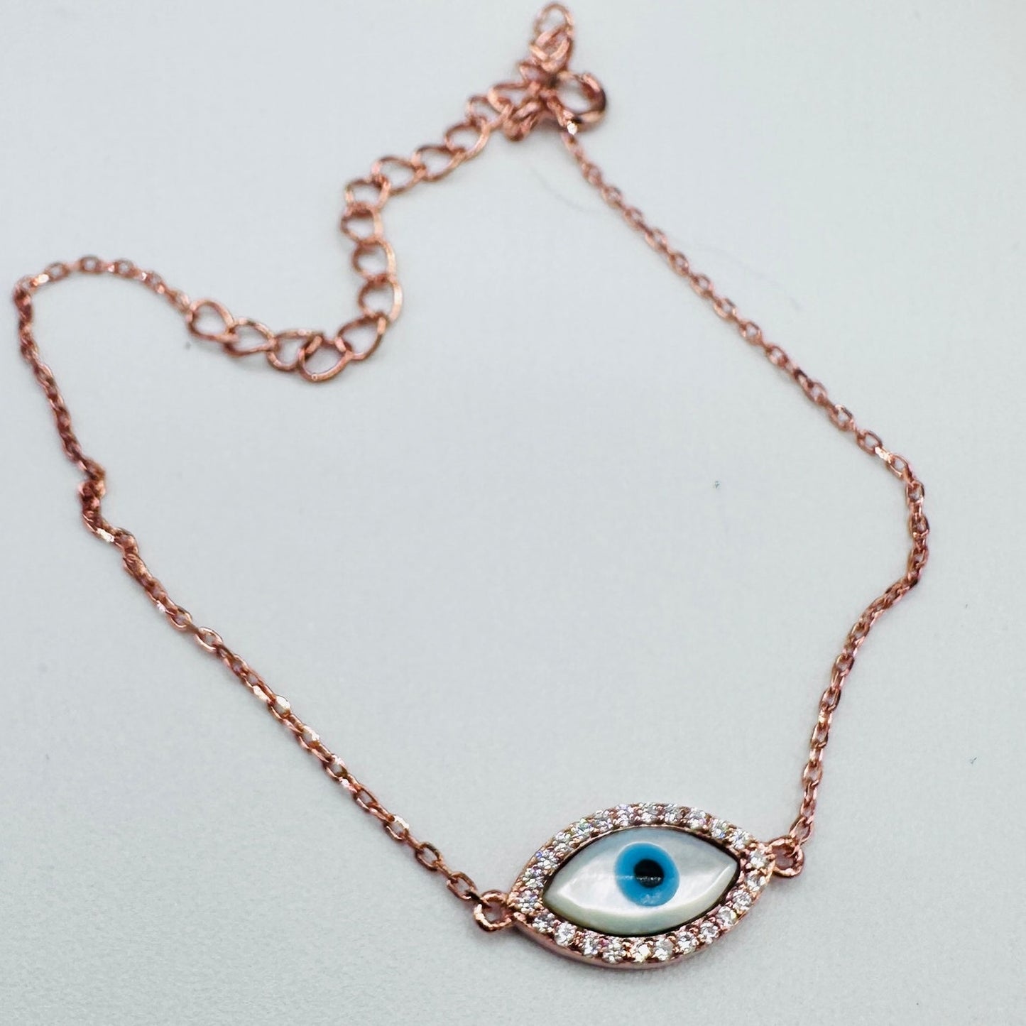 Dainty Evil Eye Rose Gold Bracelet-925 Silver, Protection Jewelry