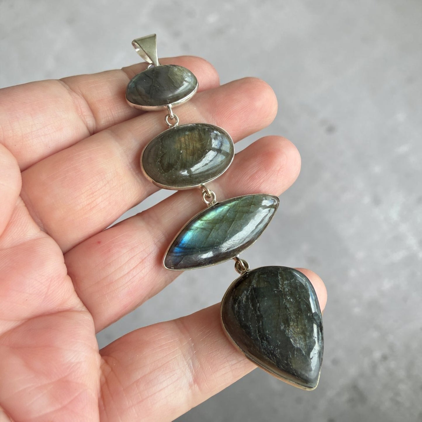 Flashy Labradorite Statement Pendant 925 Silver Overlay
