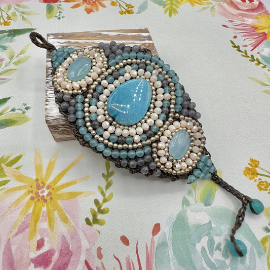 Natural Gemstone Bohemian Handmade Beaded Statement Bracelet