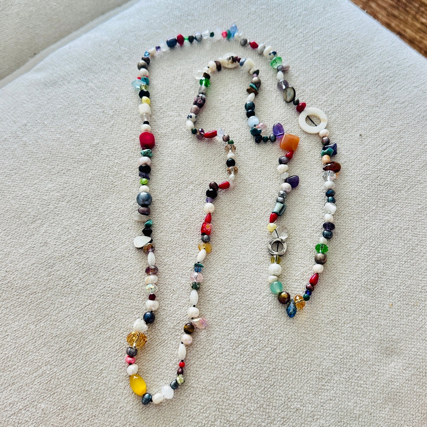Long Multicolored Gemstone & Mixed Bead Artisan Necklace