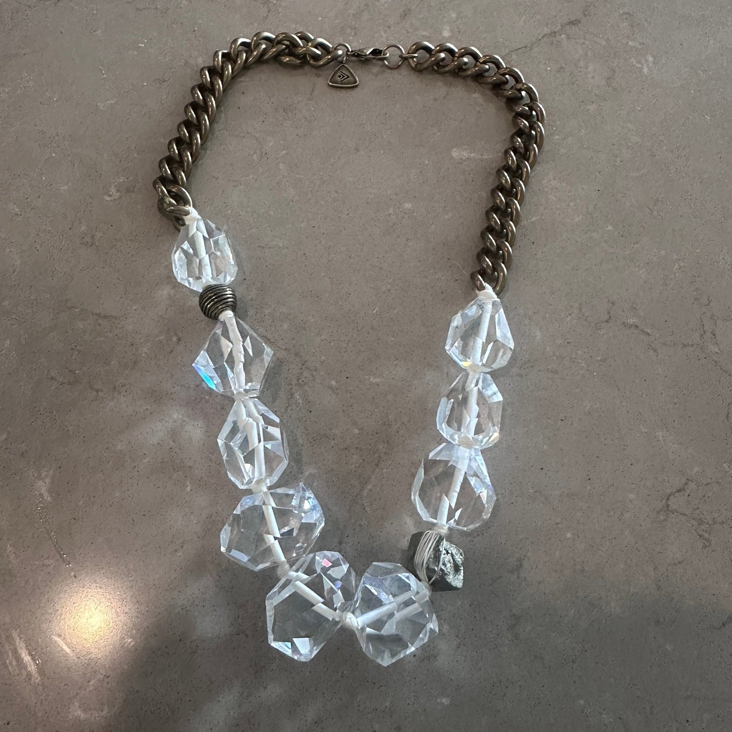 Silpada Crystal Bead Brass Chain Statement Necklace with Pyrite