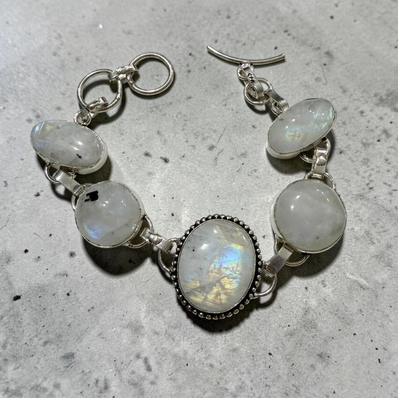 Rainbow Moonstone Sterling Silver Plated Toggle Bracelet