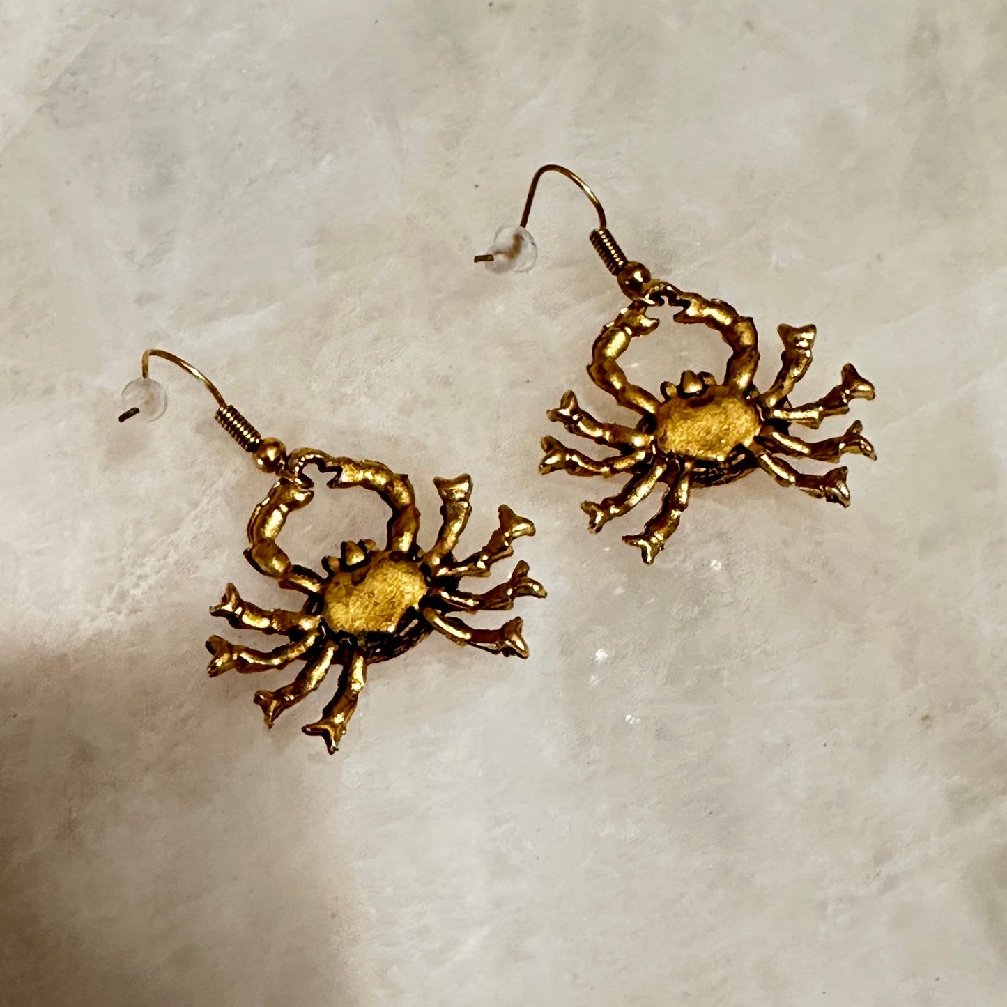 Brushed Gold Tone Crab Earrings-Coastal Nautical Beach Jewelry