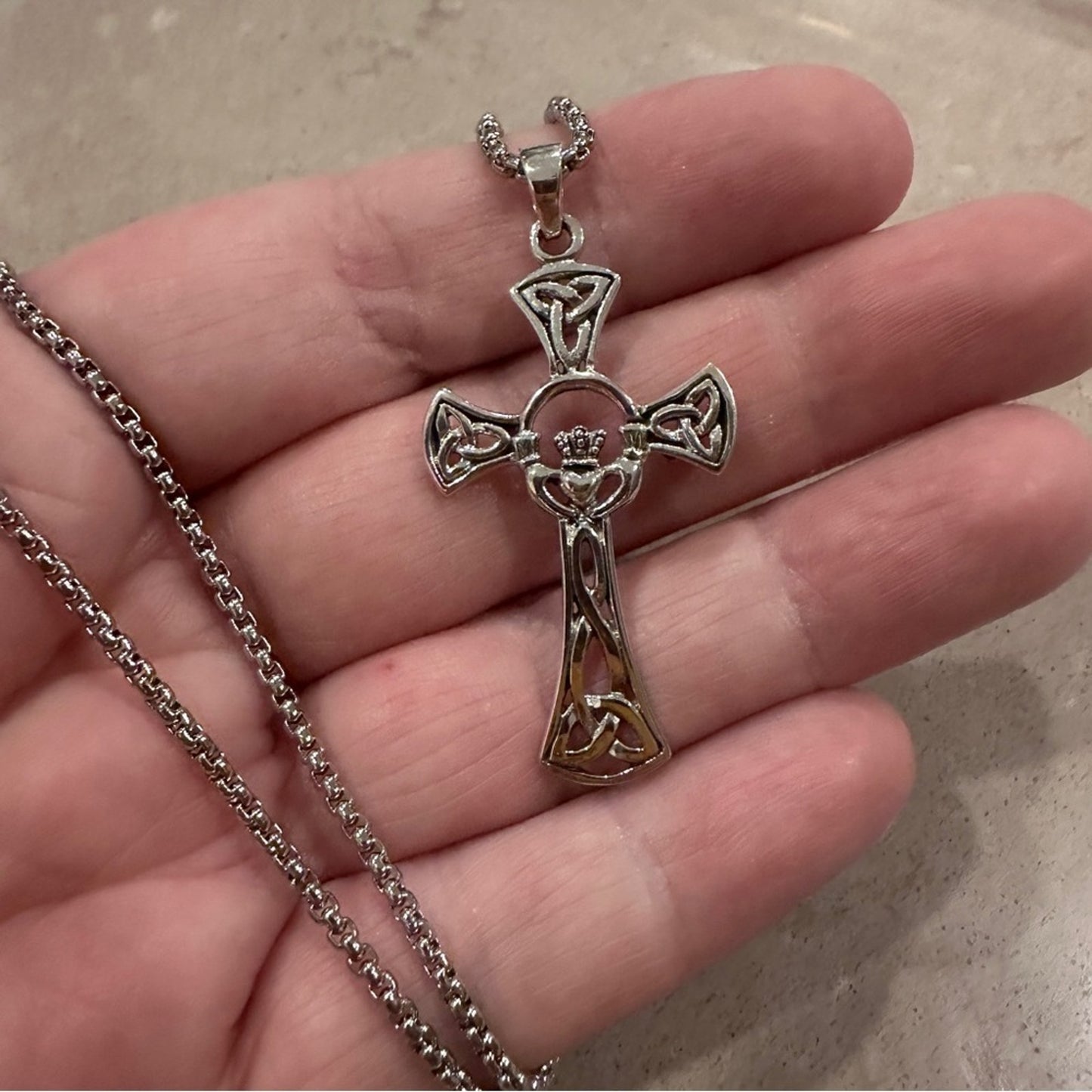 Sterling Silver Celtic Cross Necklace – 18” Stainless Steel Chain