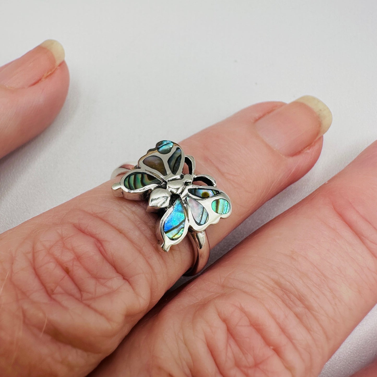 Abalone Butterfly Sterling Silver Ring