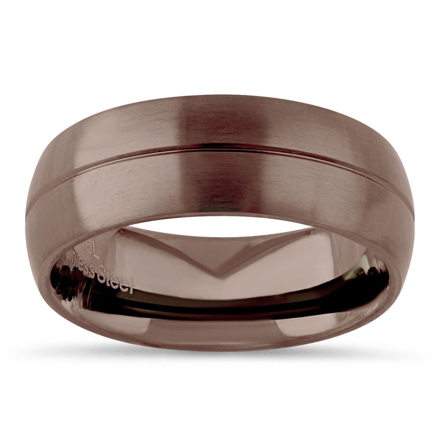 Stainless Steel Brown Plated Groove Band Ring Size 9